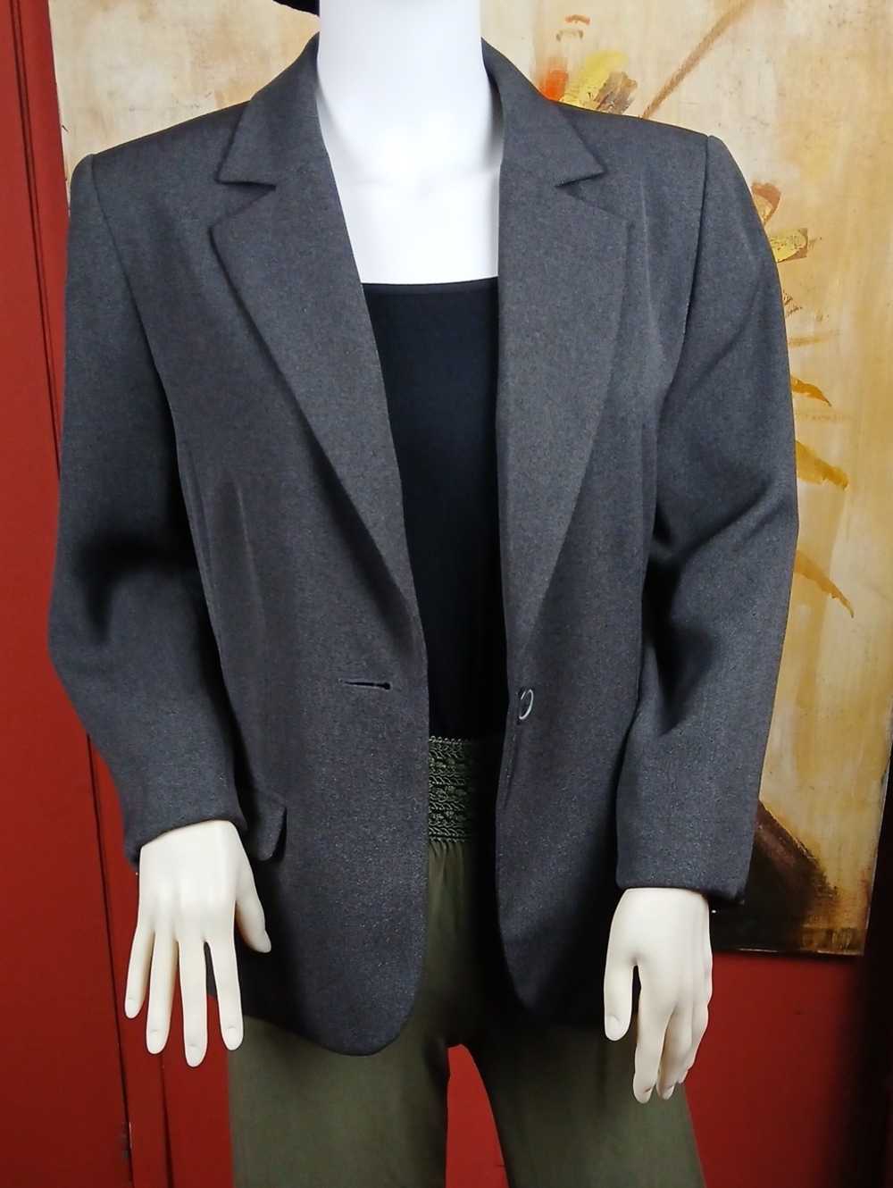 Karen Scott Petites Size 10P Gray Textured One Button Blazer Jacket